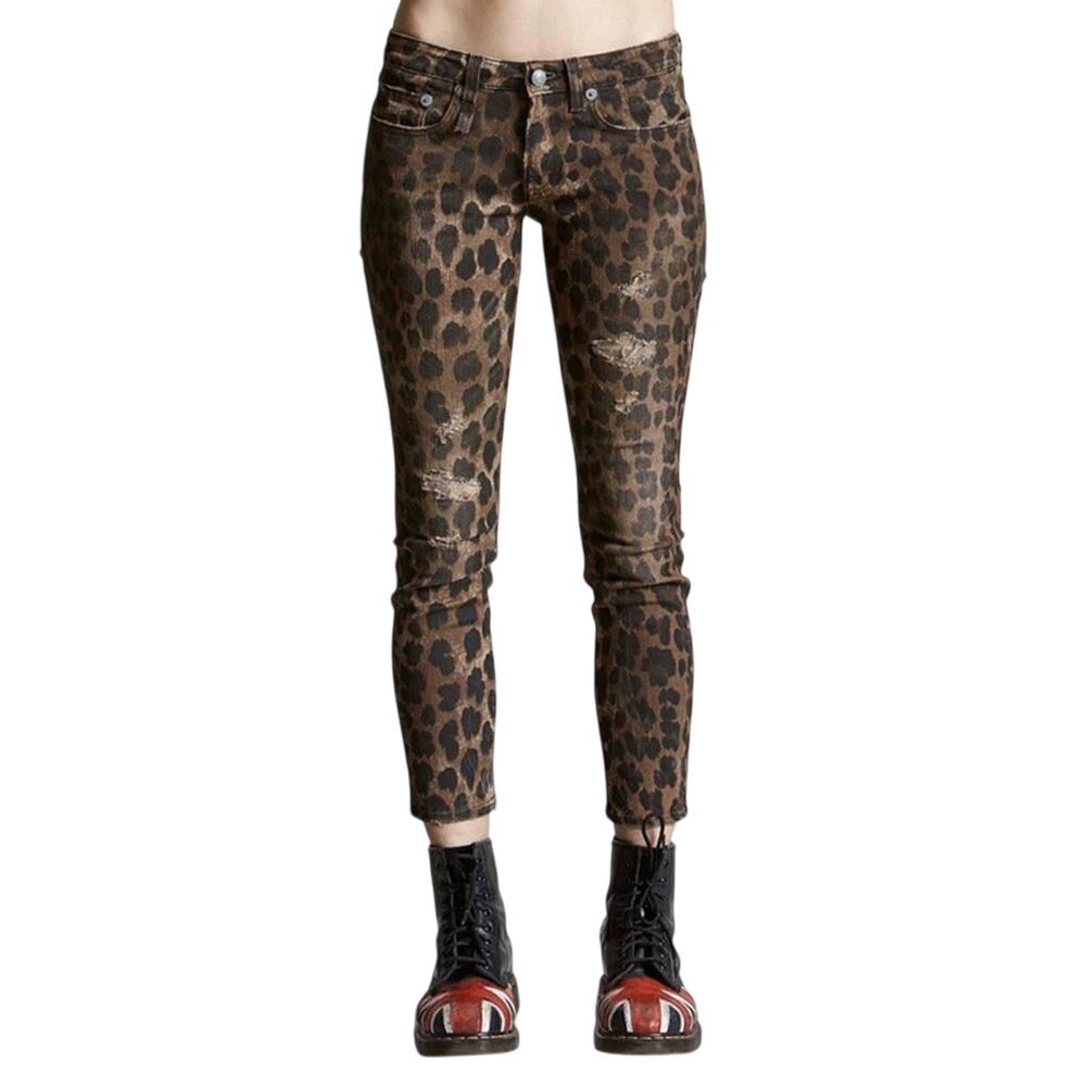 R13 Kate Skinny Leopard Print Jeans 25 Made in Italy Japanese Denim Distressed
